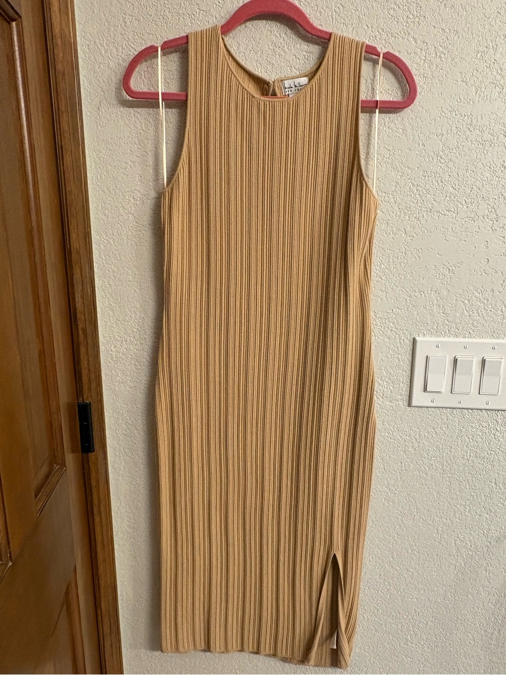 Nicole Miller Tan Ribbed Sleeveless Midi Dress